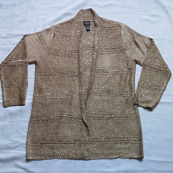Chico's Sweaters - Chico's Tan Cardigan Sweater Textured Knit Open Front‎ Sz 1
